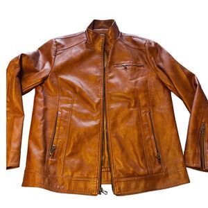 WULFUL Brown Faux Leather Jacket Women's Medium Moto Zip Up Biker Vegan Leather